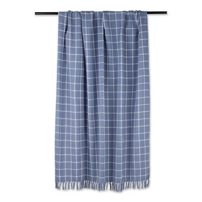Stonewash Blue Checked Plaid Cotton Throw, 50"x60"