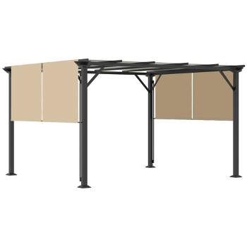 Outsunny Outdoor Retractable Pergola Canopy with Sun Shade Unique Design Canopy Patio Metal Shelter for Garden Porch Beach