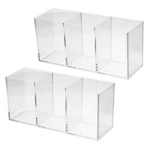 Unique Bargains 3 Compartments Acrylic Large Capacity Square Office Home Pencil Holder 2 Pcs - 1 of 4