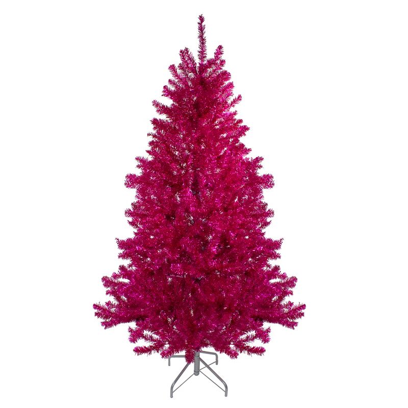 Northlight Metallic Tinsel Artificial Christmas Tree - 7' - Dark Pink - Unlit, 1 of 7