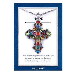 Anna-Kaci Silver Tone Stained Glass Rhinestone Pendant Necklace Gift Message Card & Envelope Jewelry Gifts - 1 of 4