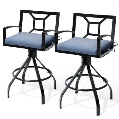 Pellebant 2pc Aluminum Outdoor Swivel Bar Stools with Sunbrella Cushion Patio Counter Height Barstools