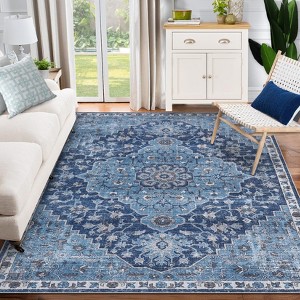 Area Rug, Washable Rug Machine Washable Non-Slip Low Pile Vintage Oriental Medallion Floral Carpet for Living Room/Bedroom/Nursery/Kitchen - 1 of 4