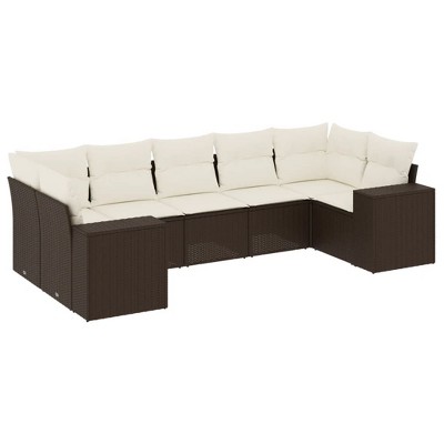vidaXL 7 Piece Patio Sofa Set with Cushions - Brown and Cream