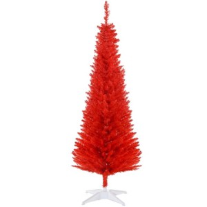 TopComfy Christmas Tree Stands Artificial Christmas Tree Festive Pencil Christmas Tree Cozy Snowy Decor for Living Room, Red, 33.1"*5.52"*5.91" - 1 of 4