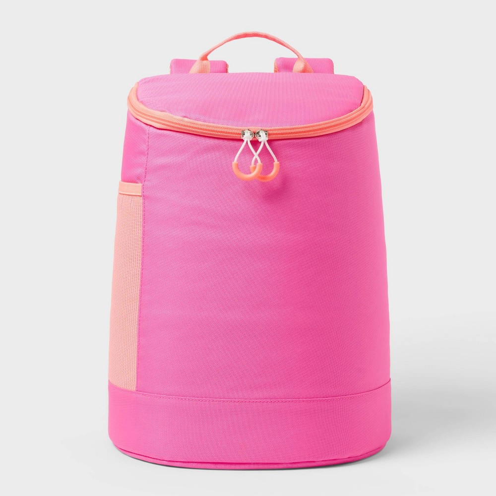 15 Cans/20.7qt Backpack Cooler - Sun Squad™ Pink: Recycled Polyester, Zip Closure