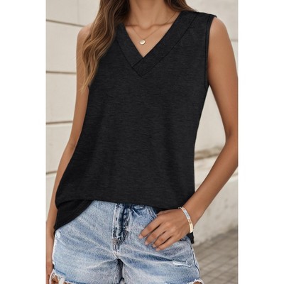 Women Summer Sleeveless Tees Shirts V Neck Tank Tops Casual Loose Fit Blouses Basic Top