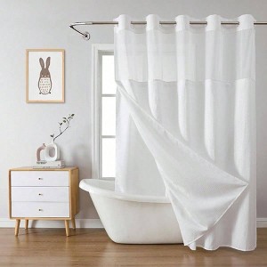White No Hook Waffle Weave Shower Curtain with Snap-in Liner 230GSM Waterproof Fabric Hotel Bathroom Shower Curtain Set - 1 of 4