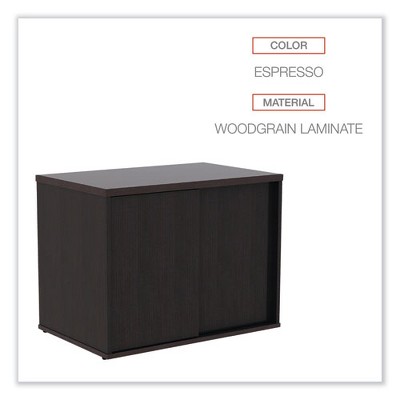 Espresso Woodgrain Laminate Low Storage Cabinet with Sliding Doors