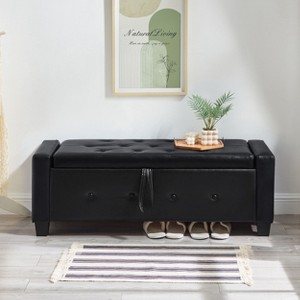 Kumasinova 48" PU Leather Ottoman Bench,Storage Bench with Tufted Button,Upholstered Entryway Bench with Flip-Top,End of Bed Storage Bench for Bedroom - 1 of 4