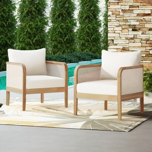 Christopher Knight Home Larci Modern Outdoor Acacia Wood Club Chair with Cushions, Beige/Teak - 1 of 4