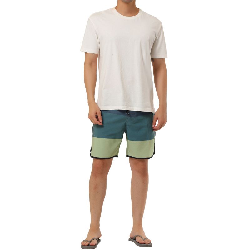 TATT 21 Men's Summer Holiday Color Block Drawstring Surfing Beach Board Shorts, 2 of 7