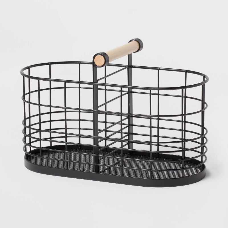 Divided Wire Basket with Wood Handle Black - Brightroom&#8482;, 1 of 5