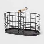 Divided Wire Basket with Wood Handle Black - Brightroom™