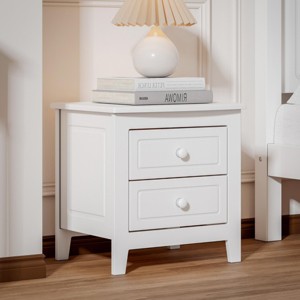 SEVOBAL Nightstands Mid Century Retro 2 Drawer Bedside Table with Classic Design for Bedroom Storage, White, 19.3"*15.6"*19.7" - 1 of 4