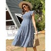 Women's Maternity Flutter Short Sleeve Summer Casual Dress Smocked Crew Neck Tiered Midi Dress Baby Shower Photoshoot - 2 of 4
