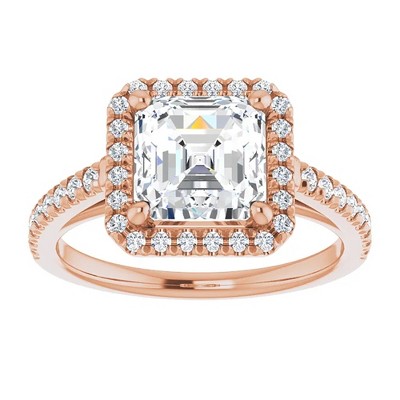 Pompeii3 3 1/2Ct Asscher Cut Moissanite & Diamond Halo Engagement Ring in 10k Gold