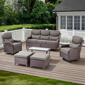 Belord 6 Pieces Outdoor Patio Furniture Set, 6-Inch Extra Thick Cushions High Back Patio Furniture Set with Swivel Chairs, Outdoor Conversation Set - 1 of 4