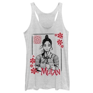 Women's Mulan Blossom Frame Racerback Tank Top - 1 of 3