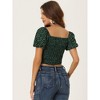 Allegra K Women's Puff Sleeve Floral Smocked Tops Crop Top Summer Casual Blouse - 3 of 4