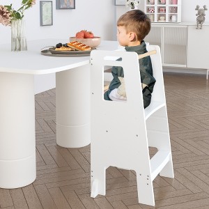 TopComfy Kids Standing Tower Adjustable Height Wood Step Stool with Removable Bar Side Handles for Kitchen Learning Home, White, 39.57"*19.29"*3.54" - 1 of 4
