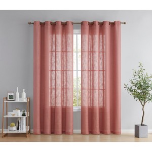 HLC.ME Abbey Faux Linen Textured Semi Sheer Privacy Light Filtering Window Grommet Thick Curtain Panels, Set of 2 - 1 of 4