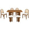 CAVINAS Dining Table Set for 6 Modern Double Pedestal Wood Dining Table Set with 4 Rattan Back Chairs and Bench for Kitchen - 3 of 4