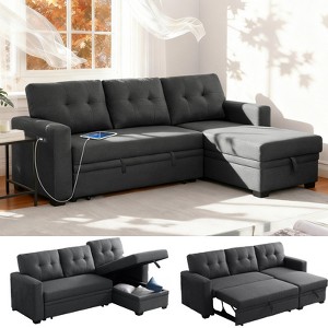 TiramisuBest 3 in 1 Pull Out Couch & L Shaped Sectional Sofa Chenille Convertible Storage Ottoman - 1 of 4
