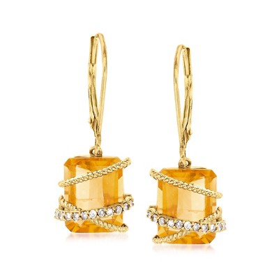 Ross-Simons 6.25 ct. t.w. Citrine and .12 ct. t.w. Diamond Drop Earrings in 14kt Yellow Gold