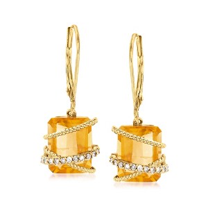 Ross-Simons 6.25 ct. t.w. Citrine and .12 ct. t.w. Diamond Drop Earrings in 14kt Yellow Gold - 1 of 4