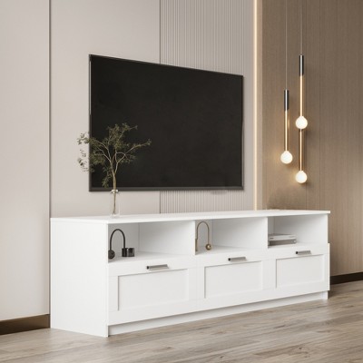 TV Stand For TVs Up to 80", Entertainment Center with 3 Drawers & Open Shelves, Modern TV Console Table for Living Room Bedroom Office