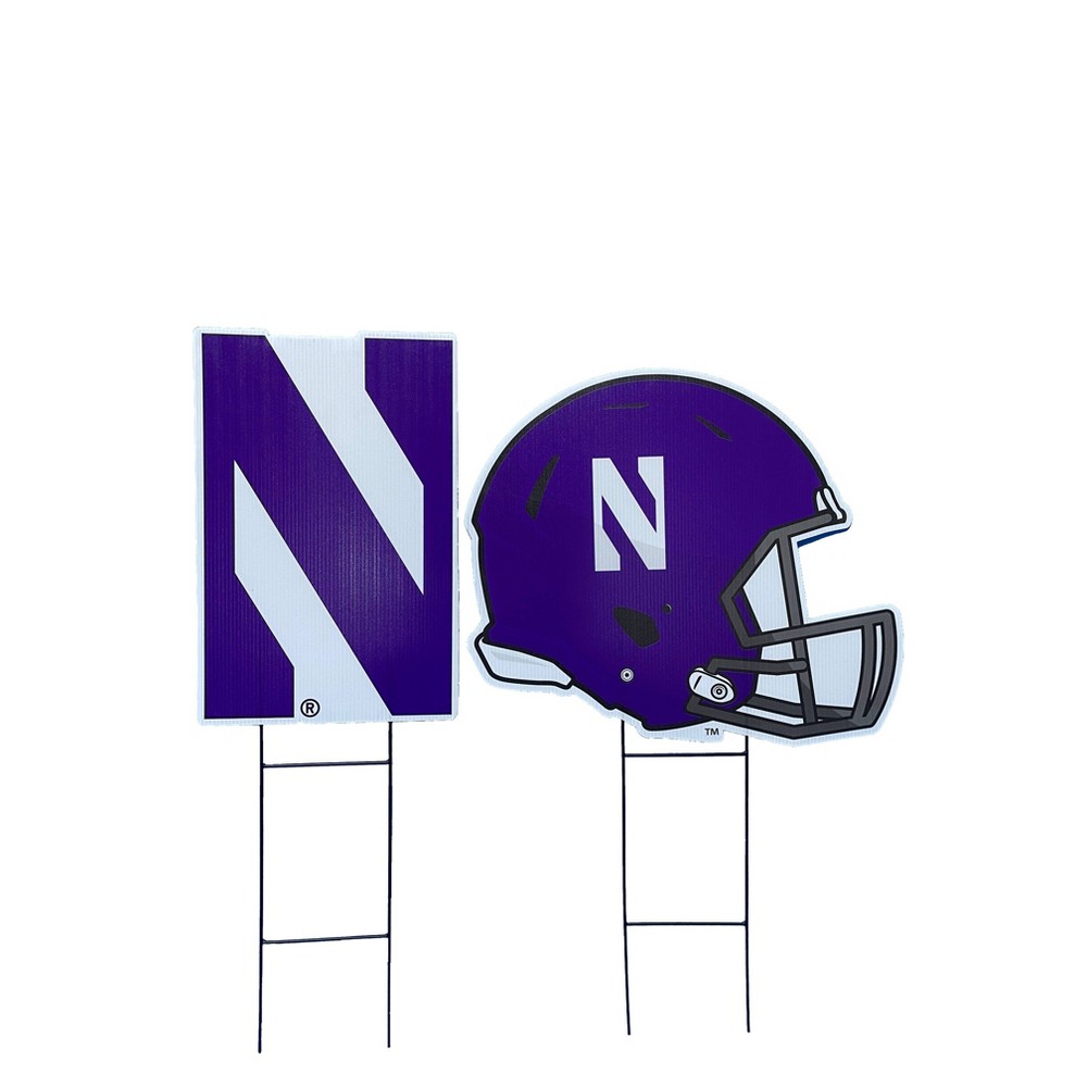 NCAA Northwestern Wildcats 2pk Logo and Helmet Garden Stake Set
