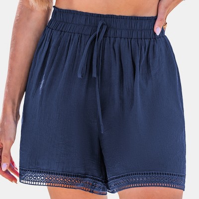 Women's Elasticized Waistband Embroidered Trim Swim Cover-Up Shorts - Cupshe