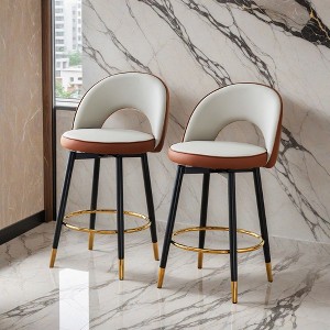 Set of 2,360 ° rotatable bar chair.Modern PU comfortable upholstered bar chair with smooth and beautiful black metal legs - Leovsnove - 1 of 4
