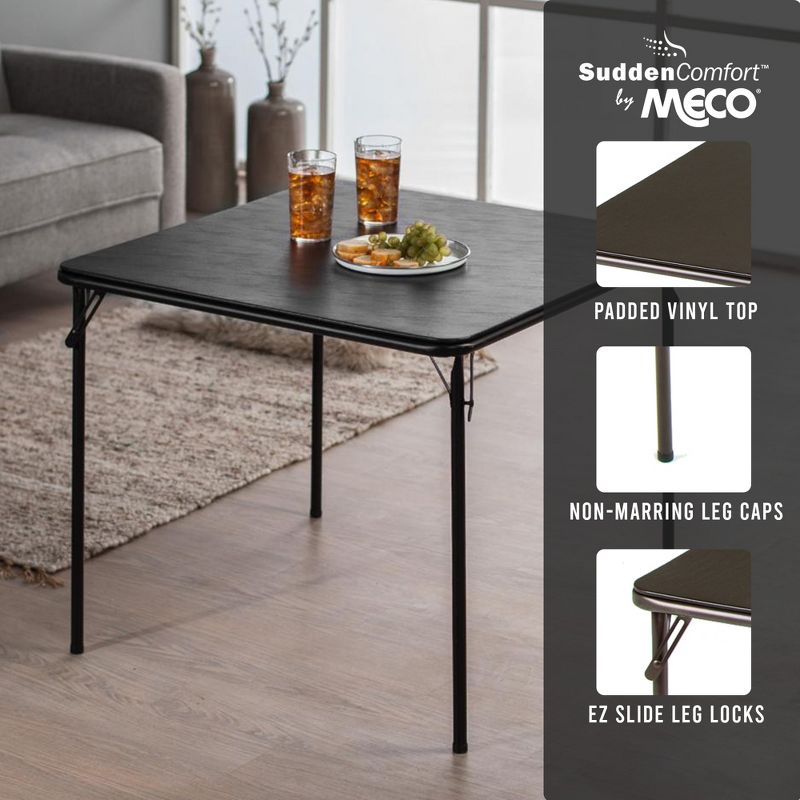 MECO 084U02.5B1 Sudden Comfort Indoor/Outdoor 34 x 34 Inch Square Steel Metal Folding Dining Card Table, Cinnabar Black, 3 of 7