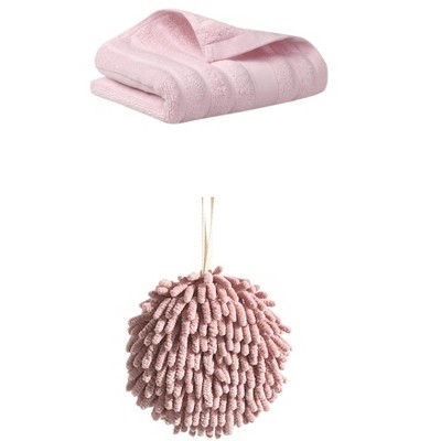 REGALWOVEN Absorbent Quick Drying Solid Decorative Hand Towels for Bathroom 14" x 30"/6" x 6" 2 Pcs