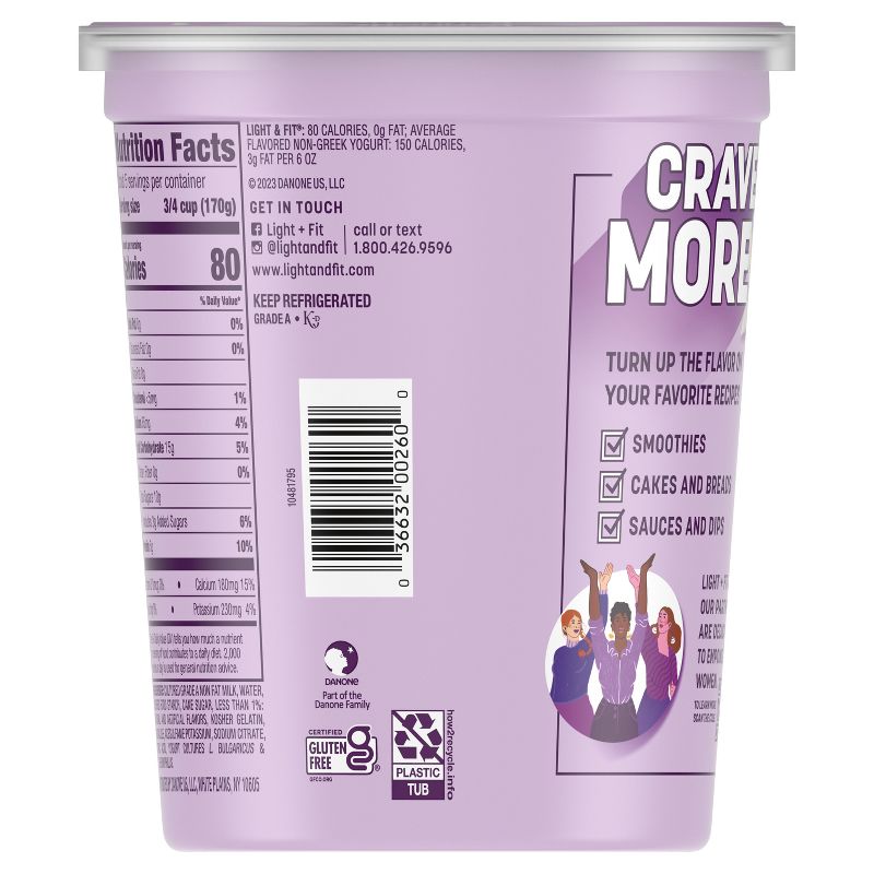 Light + Fit Nonfat Gluten-Free Vanilla Yogurt - 32oz Tub, 4 of 8