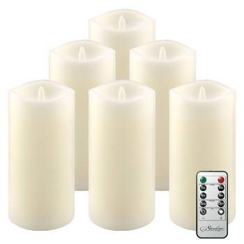 6pk 3" x 6" Real Wax LED Candles with Remote Control Ivory - Stonebriar Collection
