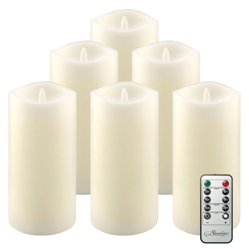 6pk 3&#34; x 6&#34; Real Wax LED Candles with Remote Control Ivory - Stonebriar Collection, 1 of 10