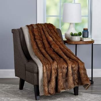 Faux Fur Throw Blanket - 60x70 Hypoallergenic Premium Imitation Chinchilla Fur Cover with Luxurious Fake Mink Back by Lavish Home (Brown)