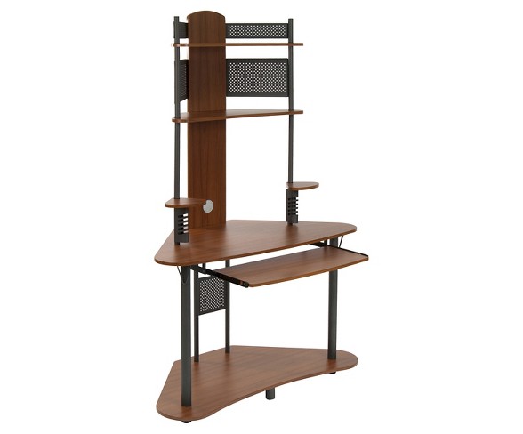 Arch Corner Desk with Multi Level Storage - Pewter / Teak