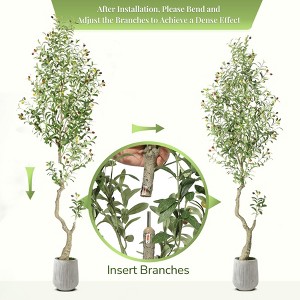 Olive Trees Artificial Indoor, Tall Faux Olive Tree with White Tall Planter, Artificial Plants with Natural Wood Trunk and Lifelike Fruits - 1 of 4