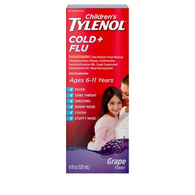Tylenol Childrens Cold + Flu Relief Liquid - Acetaminophen - Grape - 4 fl oz