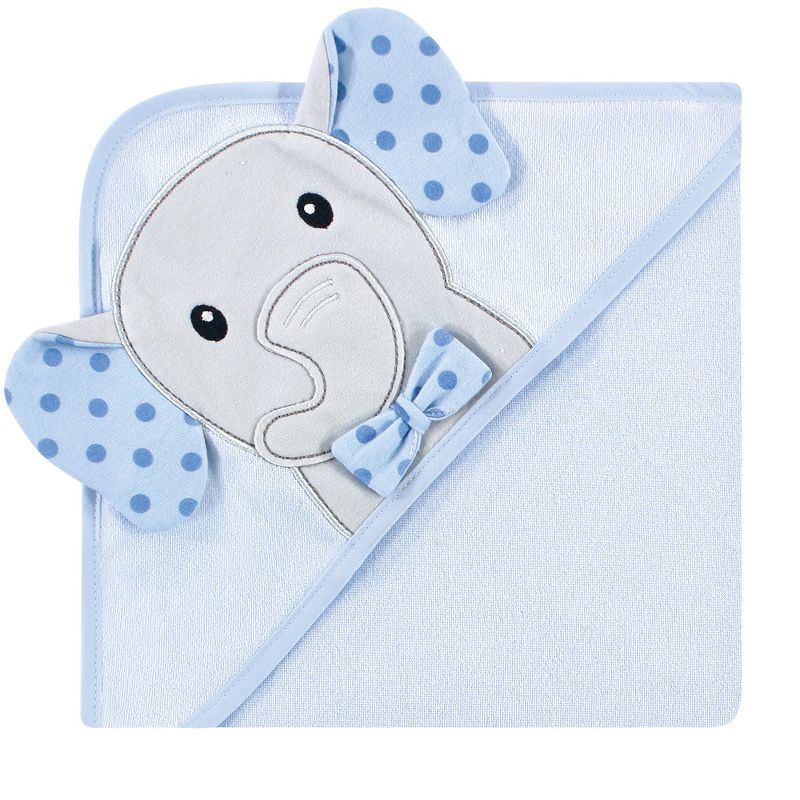 Hudson Baby Infant Boy Cotton Rich Hooded Towels, Blue Dots Gray Elephant, One Size, 4 of 6