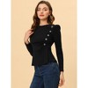 INSPIRE CHIC Women's Round Neck Button Decor Long Sleeve Peplum Shirts - 3 of 4