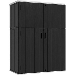 Vertical Outdoor Storage Shed, 57 Cu. Ft. Waterproof Resin Cabinet for Space-Saving Patio, Garden Tool, and Pool Equipment Organization - Black - 1 of 4