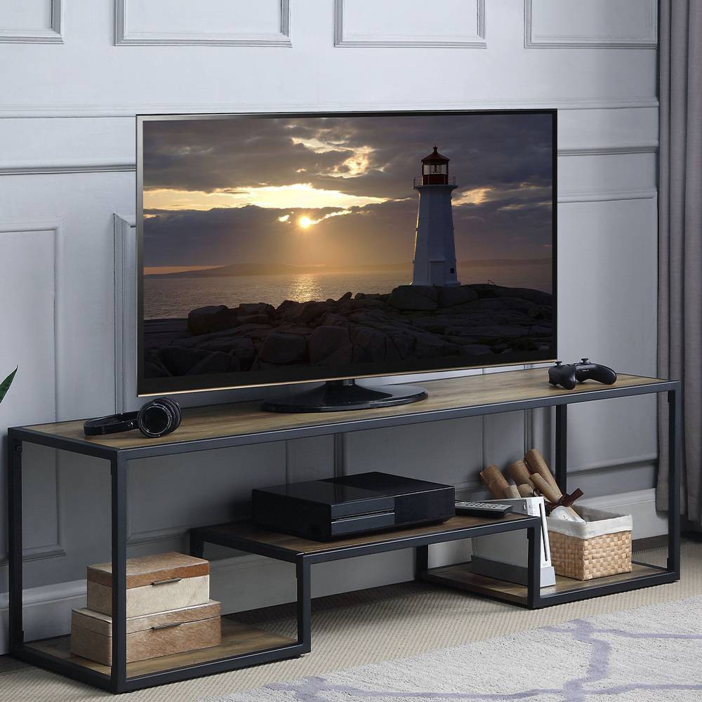 Photos - Mount/Stand Idella TV Stand for TVs up to 59" and Consoles Rustic Oak/Black - Acme Fur