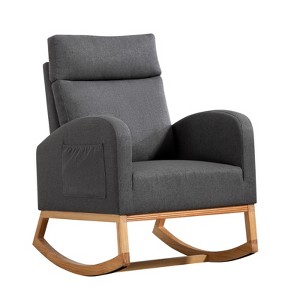 Rocking Chair , Rocker Armchair, Sturdy Frame, Comfy Cushion, High Backrest, with Rubber Wood Legs and Side Pockets, for Living Room, Bedroom - 1 of 4