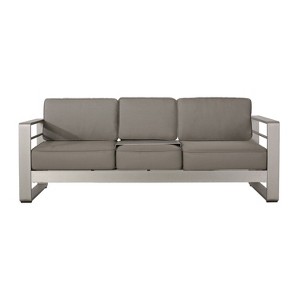 Christopher Knight Home Cape Coral 76" Outdoor Aluminum 3 Seater Sofa with Tray and Sunbrella Cushions - 1 of 4