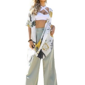 Women's Floral Motif Boho Festival Cover Up Duster - LETO - 1 of 2